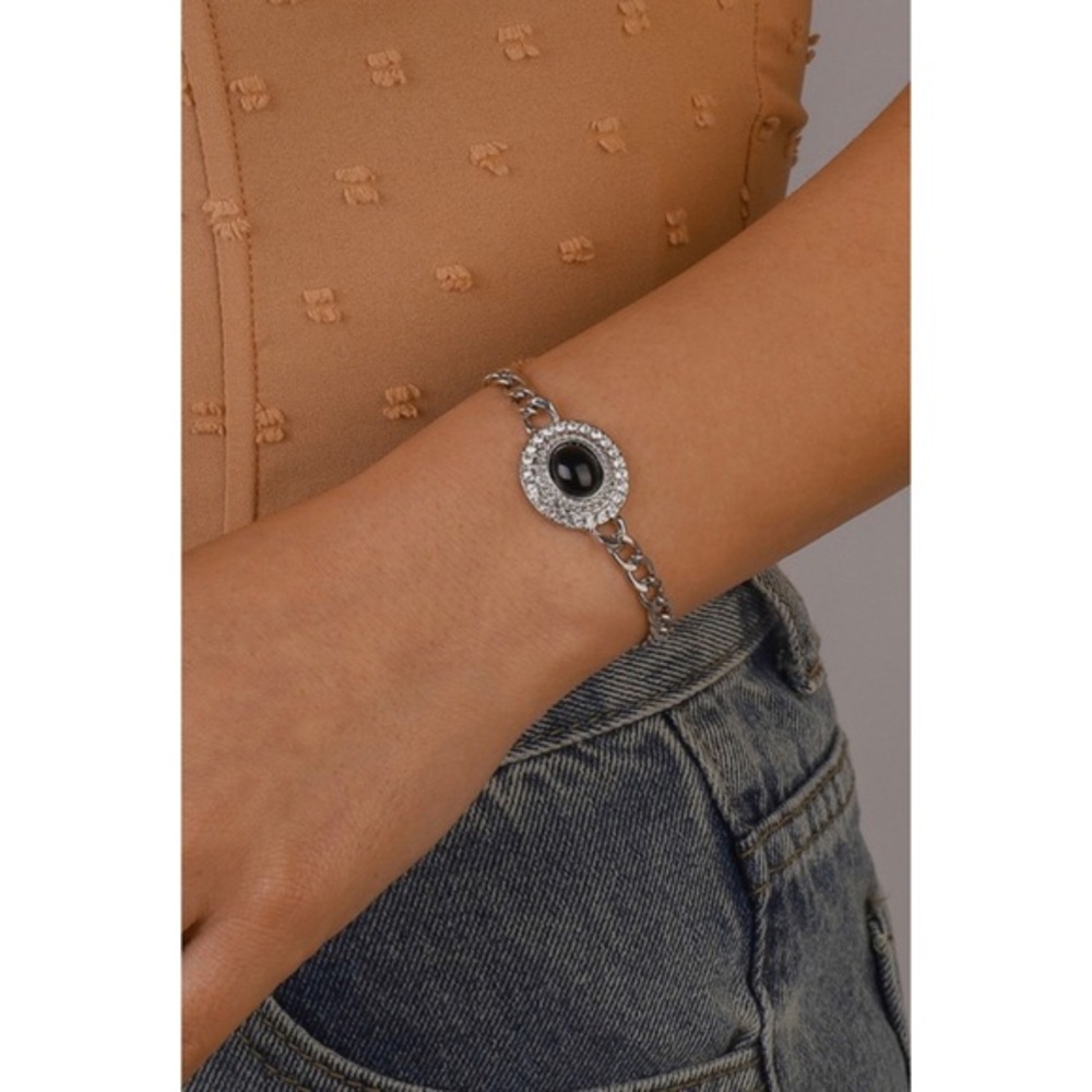 Silver black stone bracelet